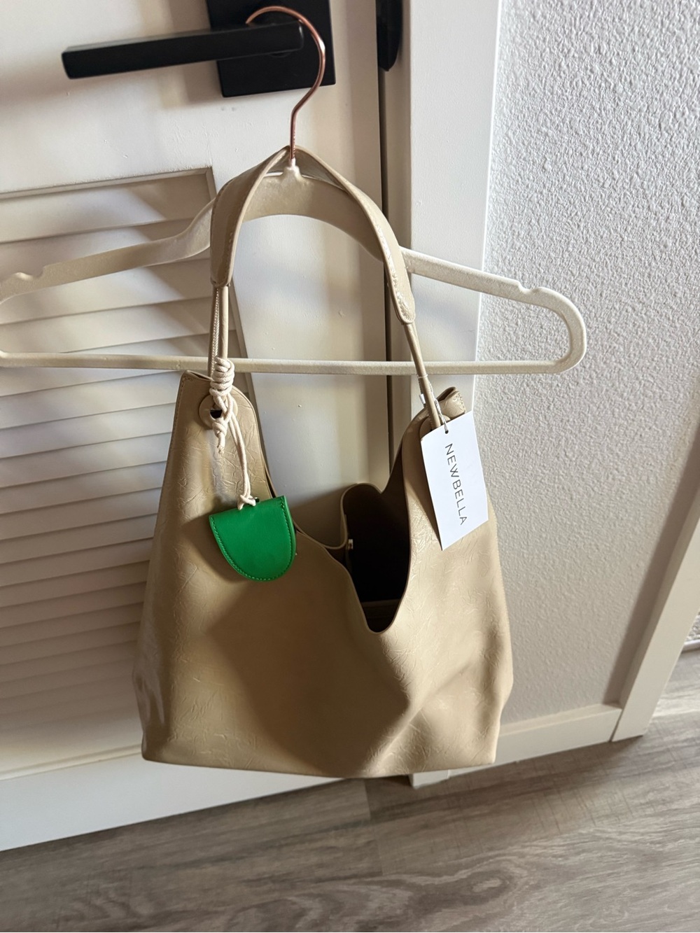 Beige Shoulder Hobo Bag with Green Accent